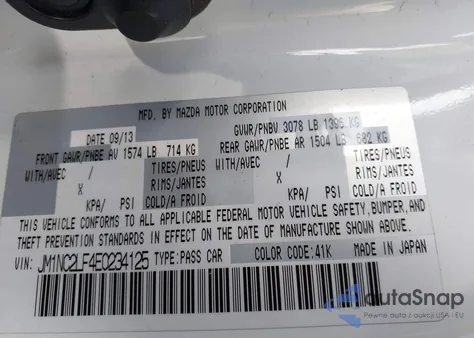 2014 Mazda Mx-5 Miata Club z USA, uszkodzony, nr VIN JM1NC2LF4E0234125